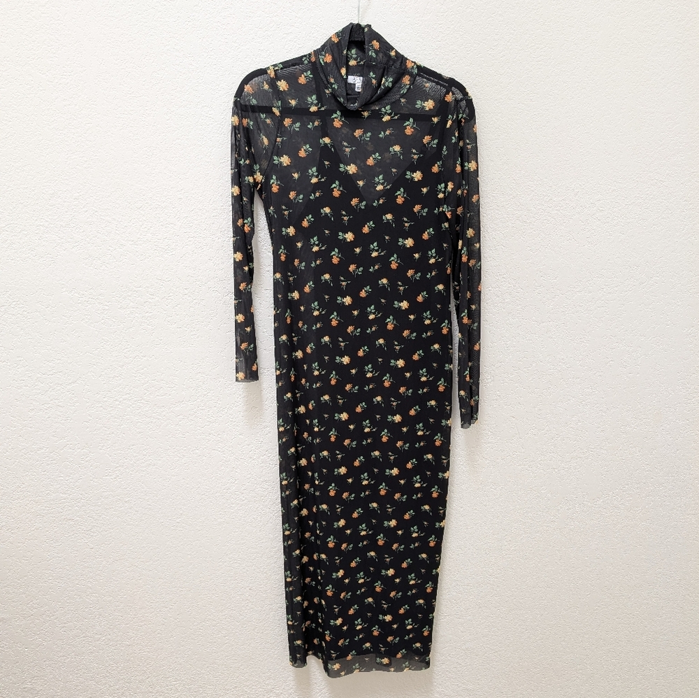 AFRM Marni Turtleneck Long Sleeve Mesh Dress - Yellow Rose